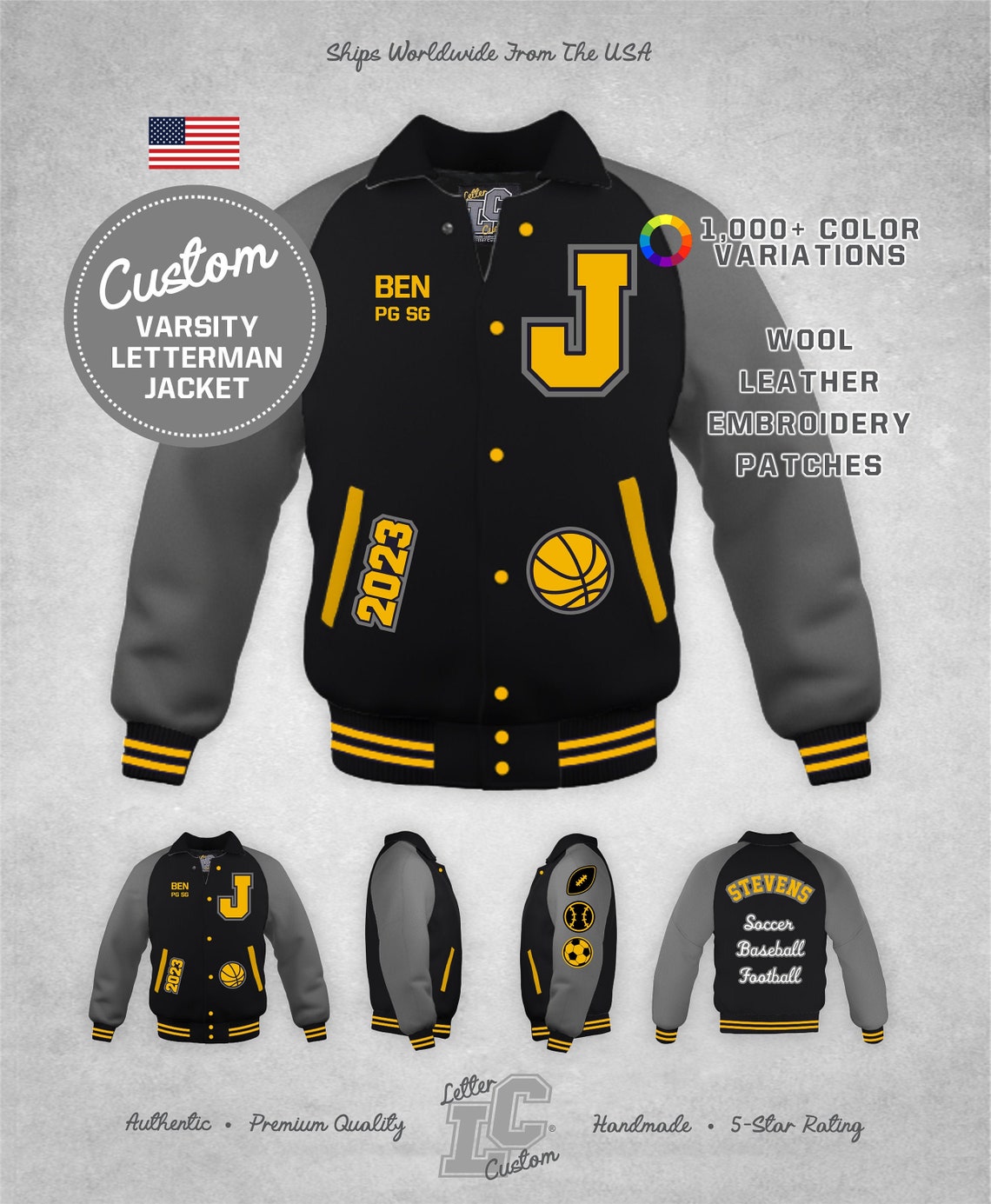 Custom Varsity Basketball Letterman Jacket Premium Gray | Etsy