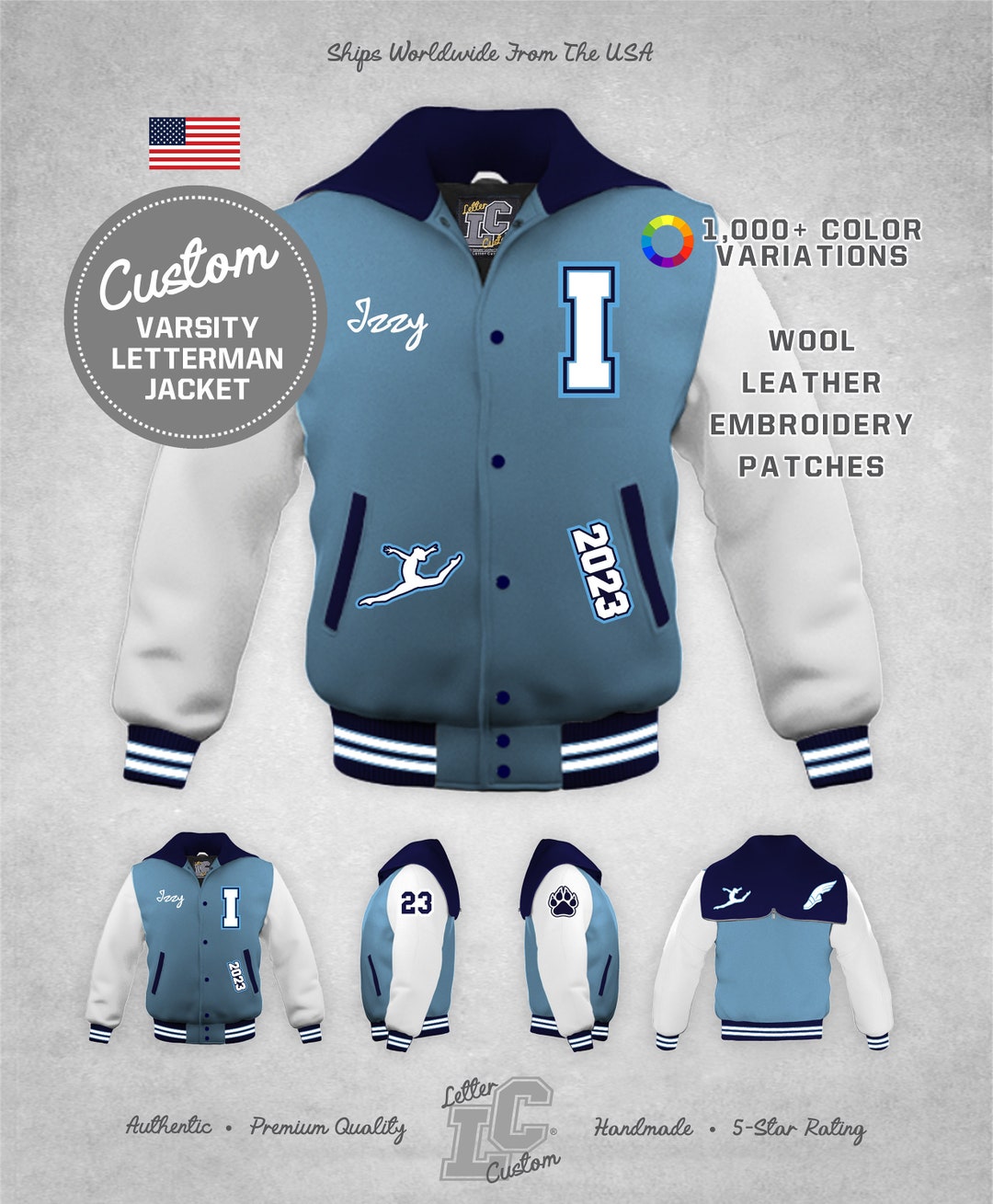 Custom Varsity Dance Girls Jacket White Leather & Columbia Wool Zipper ...