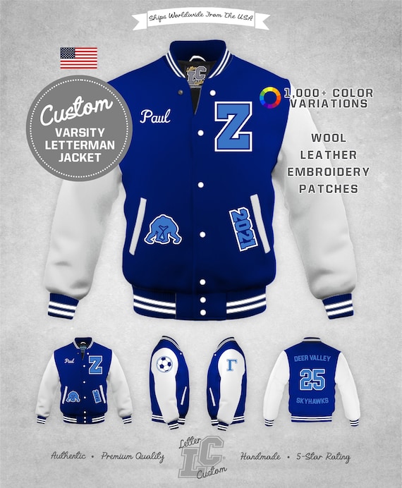 White and Navy Blue Letterman G Jacket