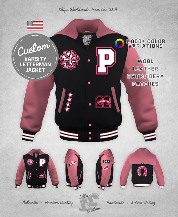 Custom Varsity Letter Drill Team Cheer Jacket Pink Genuine - Etsy