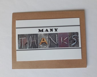 8 Thank you cards with envelopes--rustic letters