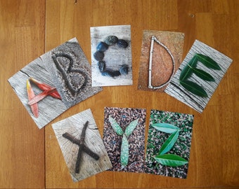 Alphabet--laminated abc card set--rustic outdoor classroom--kindergarten decor--farmhouse classroom--nature letter photos--natural classroom