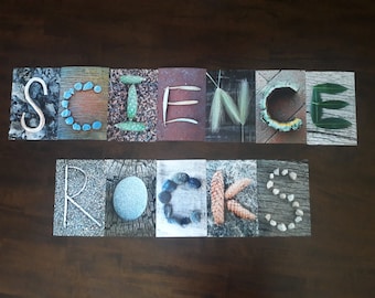 Science classroom banner--science rocks--farmhouse classroom decor--nature letters--science decor--rustic classroom decor