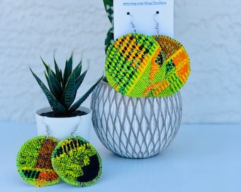 Quilted Disc Earrings: Handmade Embroidered Dangle Jewelry