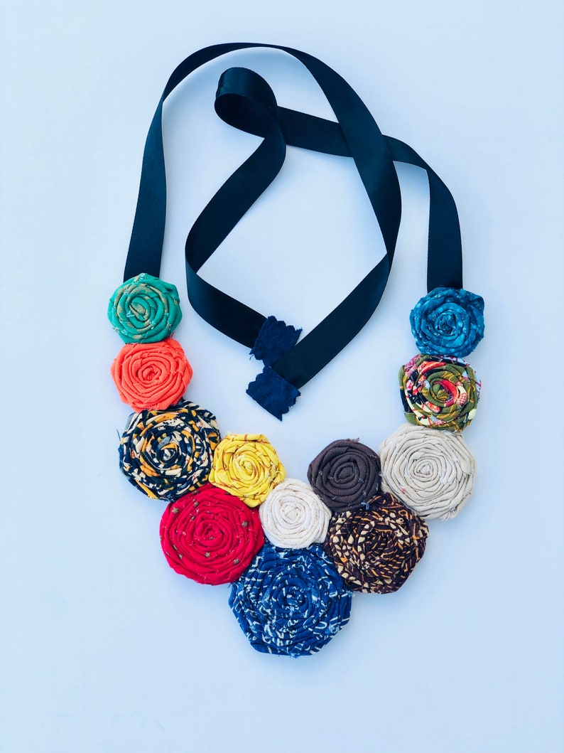 statement N bright color neckalce bib necklace ankara piece lace necklace Multicolored necklace gift for her twisted fabric necklace