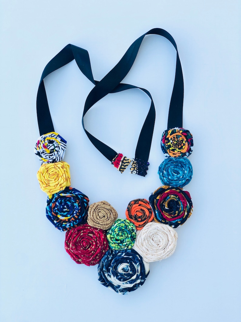 statement N bright color neckalce bib necklace ankara piece lace necklace Multicolored necklace gift for her twisted fabric necklace