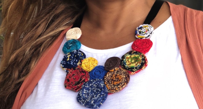 statement N bright color neckalce bib necklace ankara piece lace necklace Multicolored necklace gift for her twisted fabric necklace