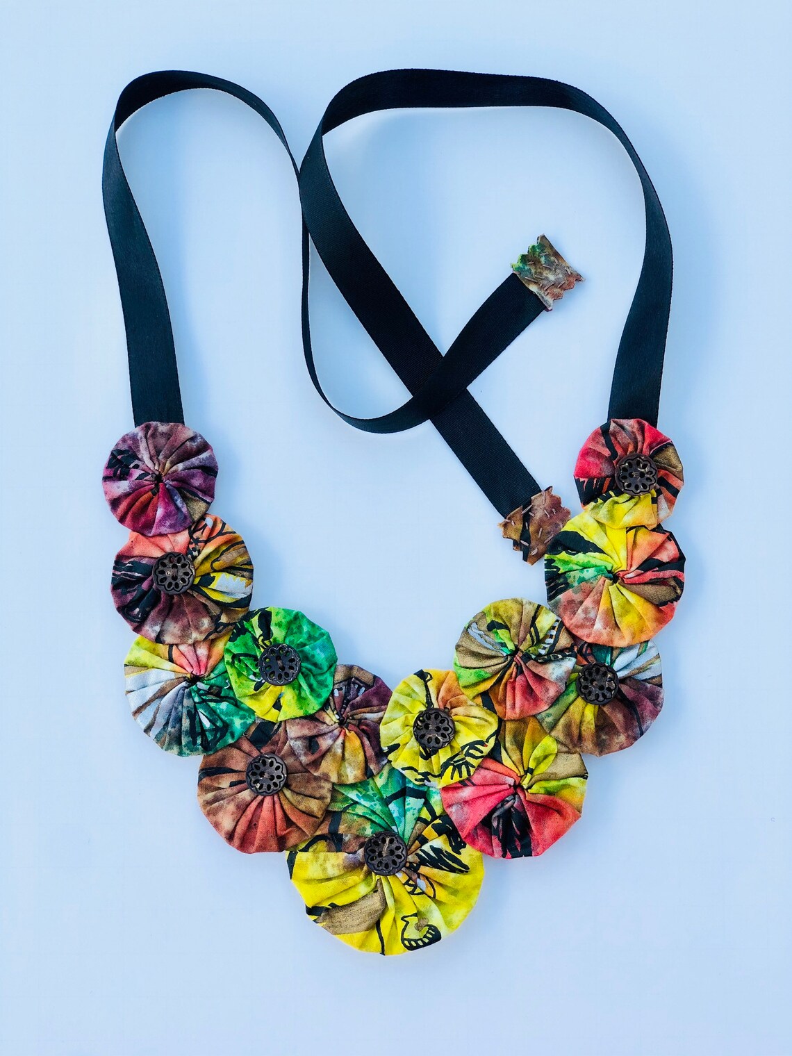 Multicolored necklace yoyo fabric necklace yellow necklace Etsy