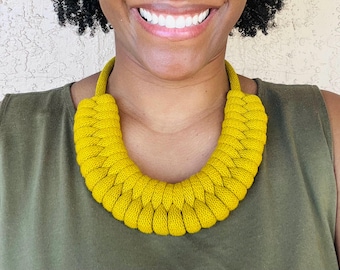 Knotted Cotton Rope Necklace: Braided Recycled Yarn, Magnetic Clasp