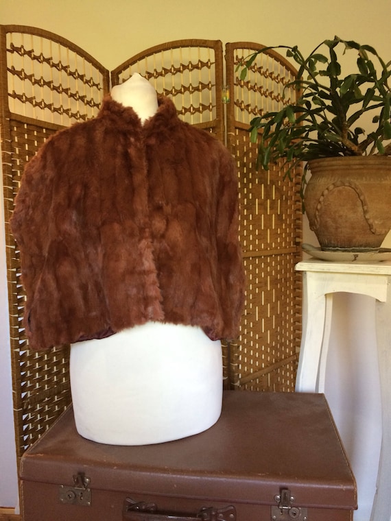 Antique 1920s/ 30s real brown fur cape size small