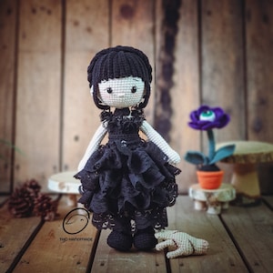 Wednesday Addams at Rave'N crochet amigurumi, crochet wednesday addams & thing, horror gothic doll, handmade doll, amigurumi wednesday doll