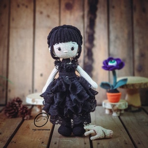 Wednesday Addams at Rave&#39;N crochet amigurumi, crochet wednesday addams & thing, horror gothic doll, handmade doll, amigurumi wednesday doll