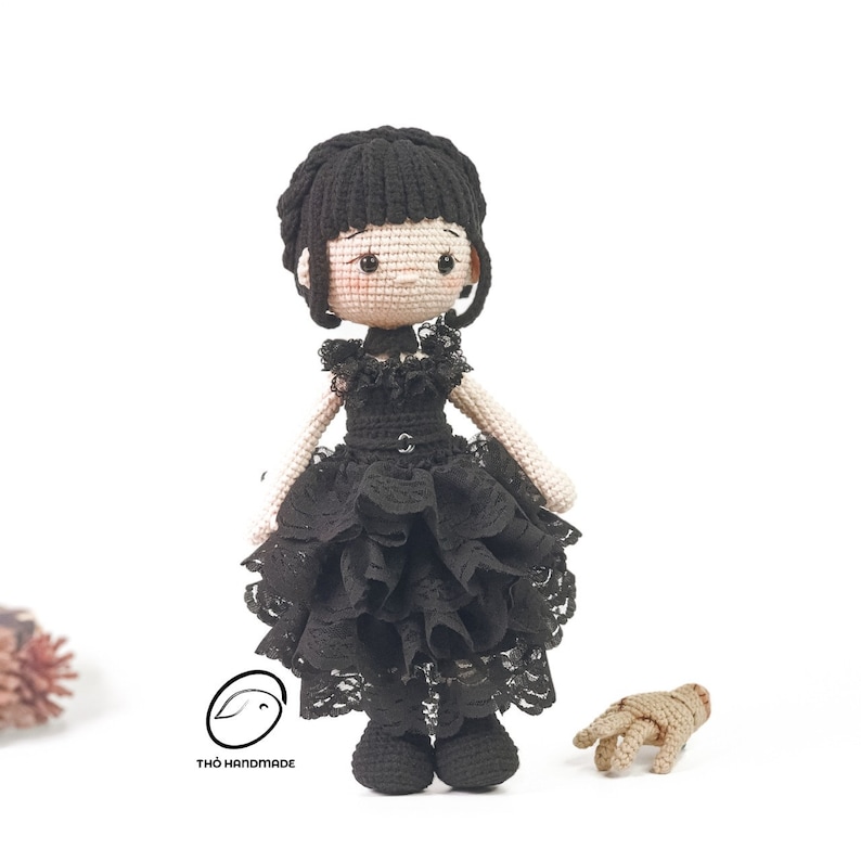 crochet wednesday Addams doll, amigurumi fairy doll, scary doll, horror doll, crochet halloween doll, cuddle doll, birthday gift, gift for kid, gift for girl, unique gift for kid, baby shower gift, christmas gift, special gift for kid, halloween gift