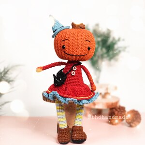Crochet doll for sale, amigurumi toy for sale, amigurumi doll for sale, pumpkin doll, stuffed pumpkin witch doll, cuddle doll, gift for kid image 2