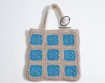 crochet tote bag, beachy boho bag, crochet purse, handmade bag, shoulder bag, vintage bag, big size bag, granny square bag, gift for her