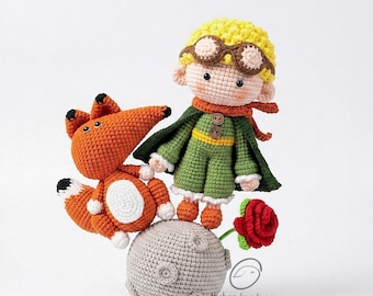 Crochet Boy Doll, Handmade Amigurumi Small Prince, Star Traveler Plushie, Book Lover Gift, Nursery Decor, Yellow Scarf Boy Toy, Crochet doll