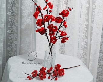Crochet Plum blossoms, Handmade Knitted blossoms , Artificial Berry Stem for Vase, Crochet Fruit Decor, Housewarming Gift, Forever Flowers