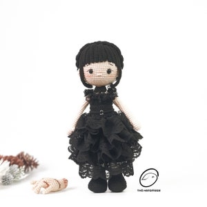 crochet wednesday Addams doll, amigurumi fairy doll, scary doll, horror doll, crochet halloween doll, cuddle doll, birthday gift, gift for kid, gift for girl, unique gift for kid, baby shower gift, christmas gift, special gift for kid, halloween gift
