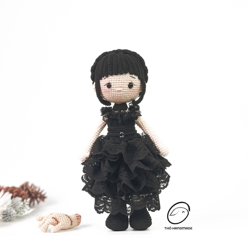 crochet wednesday Addams doll, amigurumi fairy doll, scary doll, horror doll, crochet halloween doll, cuddle doll, birthday gift, gift for kid, gift for girl, unique gift for kid, baby shower gift, christmas gift, special gift for kid, halloween gift