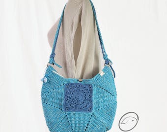 crochet tote bag, granny square boho bag, afghan purse, handmade bag, shoulder bag,  colorful 3D flower bag, big size bag, idea gift for her