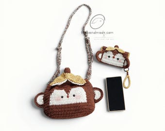 Crochet Monkey Bag, Handmade Monkey Purse, Cute Amigurumi Crossbody Bag, Kawaii Crochet Gift for Kids & Women, Monkey Wallet, Cute Amigurumi