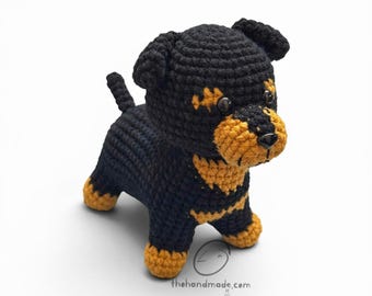 Rottweiler Crochet Dog, Handmade Amigurumi Puppy, Crochet Rottweiler Plush, Dog Lover Gift, Stuffed Animal, Nursery Decor, Gift for Dog Love
