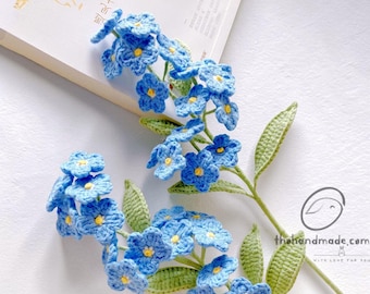 Handmade Crochet Forget-Me-Not, Blue Knitted Flower Stems, Boho Home Decor, Eternal Spring Floral Arrangement, Personalized Anniversary Gift