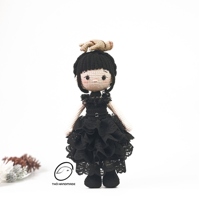 crochet wednesday Addams doll, amigurumi fairy doll, scary doll, horror doll, crochet halloween doll, cuddle doll, birthday gift, gift for kid, gift for girl, unique gift for kid, baby shower gift, christmas gift, special gift for kid, halloween gift