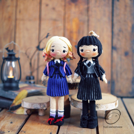 Wednesday Addams crochet amigurumi, crochet wednesday stuffed doll, gothic doll, handmade doll, unique christmas gift, special gift for kid