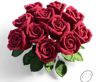 Crochet Rose in Wine Glass, Eternal Handmade Flower Bouquet, Personalized Anniversary Gift for Her, Romantic Home Decor, Birthday Rose Gift