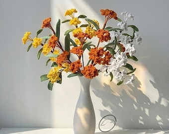 Handmade Crochet Osmanthus Branch – Realistic Everlasting Yellow Flowers – Unique Floral Gift for Her, Home Decor, or Faux Flower Arrangemen