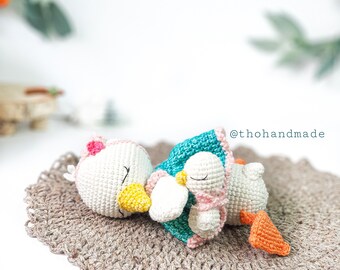 crochet sleeping duck, baby shower gift, amigurumi duck, baby cuddle doll, crochet doll for sale, amigurumi animal, amigurumi duck stuffed