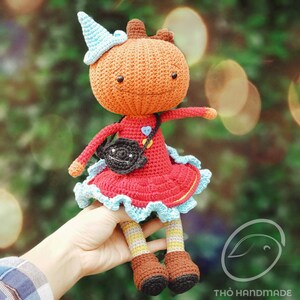 Crochet doll for sale, amigurumi toy for sale, amigurumi doll for sale, pumpkin doll, stuffed pumpkin witch doll, cuddle doll, gift for kid image 10