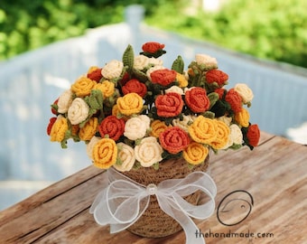 Bubble Rose crochet,mini rose crochet, multi head rose crochet, Eternal Handmade Flower Bouquet, Romantic Home Decor, Birthday Rose Gift