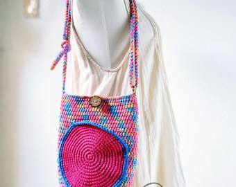 crochet tote bag, rainbow boho bag, afghan purse, handmade bag, shoulder bag,  colorful 3D flower bag, idea gift, gift for her