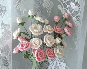Crochet Babier Rose flower,mini rose crochet,gift for her , Eternal Handmade Flower Bouquet, Romantic Home Decor, Birthday Rose Gift