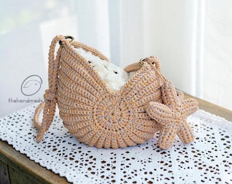 Crochet Shell Bag, Personalized Gift, Handmade Crochet Purse, Seashell Shoulder Bag, Boho Beach Bag, Coastal Summer Bag, Gift for Her.