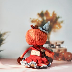 Crochet doll for sale, amigurumi toy for sale, amigurumi doll for sale, pumpkin doll, stuffed pumpkin witch doll, cuddle doll, gift for kid image 3