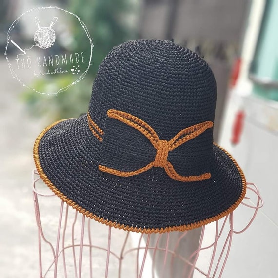 Ladies unique handmade Crocheted Black brimmed hat Crochet Hat,fedora,basic Black,women,accessories,winter  main image 3