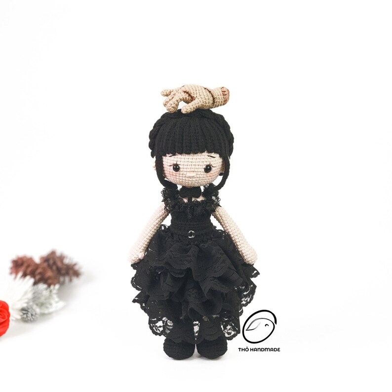 crochet wednesday Addams doll, amigurumi fairy doll, scary doll, horror doll, crochet halloween doll, cuddle doll, birthday gift, gift for kid, gift for girl, unique gift for kid, baby shower gift, christmas gift, special gift for kid, halloween gift