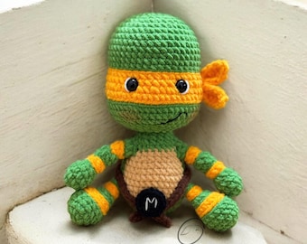 Crochet Green Warrior Turtle, Handmade Turtle Hero, Cute Crochet Turtle Plush – Handmade Green Turtle Amigurumi Gift