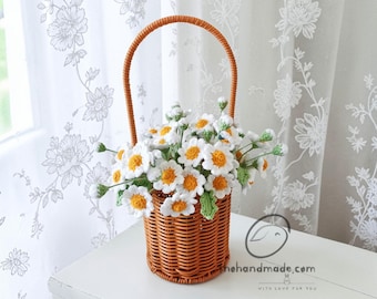 Handmade Crochet Daisy flower bouquet, Daisy Flower Stems, Boho Home Decor, Eternal Spring Floral Arrangement, Personalized Anniversary Gift