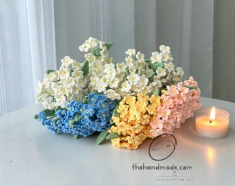 Handmade Crochet Forget-Me-Not, Blue Knitted Flower Stems, Boho Home Decor, Eternal Spring Floral Arrangement, Personalized Anniversary Gift