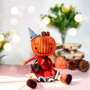 Crochet doll for sale, amigurumi toy for sale, amigurumi doll for sale, pumpkin doll, stuffed pumpkin witch doll, cuddle doll, gift for kid image 4