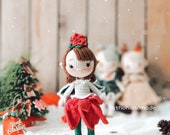 crochet poinsettia elf stuffed doll, crochet amigurumi princess elf, amigrumi doll for sale, elf amigurumi doll, stuffed doll, cuddle doll