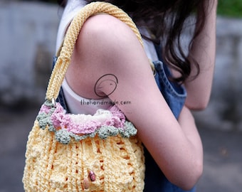 crochet tote bag, rainbow boho bag, afghan purse, handmade bag, shoulder bag,  colorful 3D flower bag, idea gift, gift for her