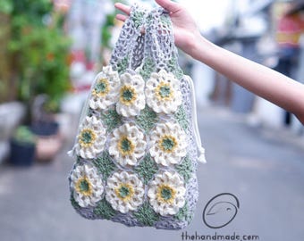 3D Flower Afghan Purse, Adjustable Strap, granny square boho bag, afghan purse, handmade bag, shoulder bag,  colorful 3D flower bag