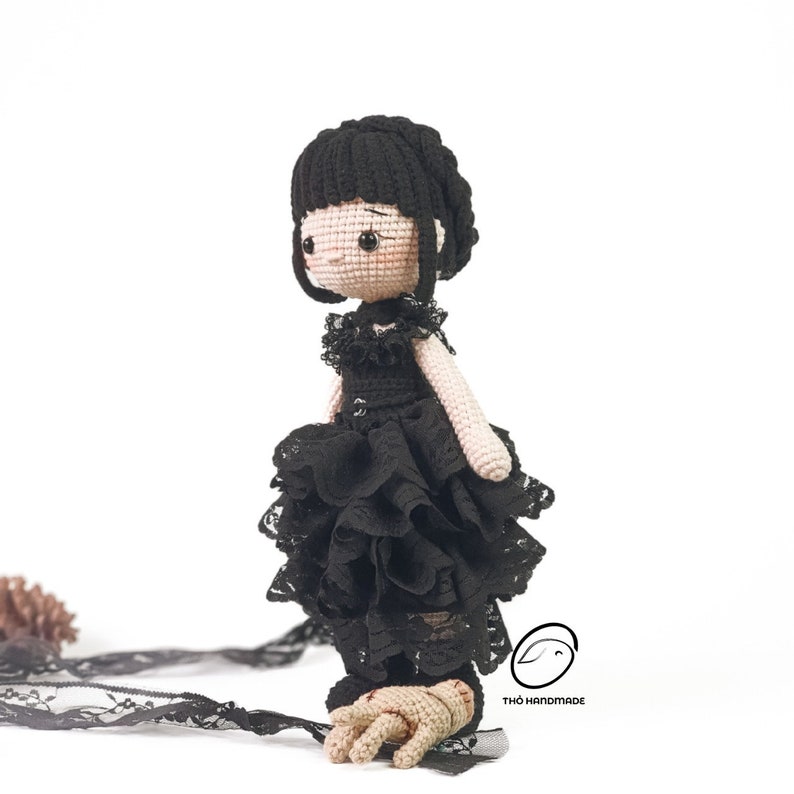 crochet wednesday Addams doll, amigurumi fairy doll, scary doll, horror doll, crochet halloween doll, cuddle doll, birthday gift, gift for kid, gift for girl, unique gift for kid, baby shower gift, christmas gift, special gift for kid, halloween gift