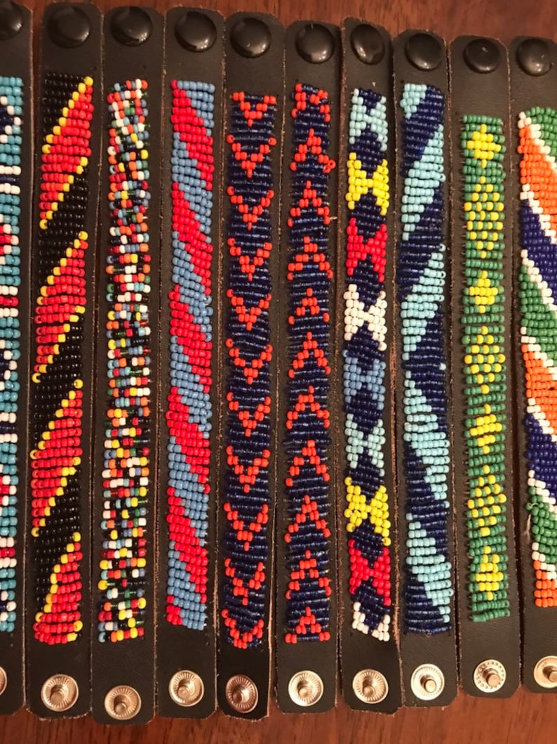 Kenyan and Other Leather Beaded Bracelets Etsy