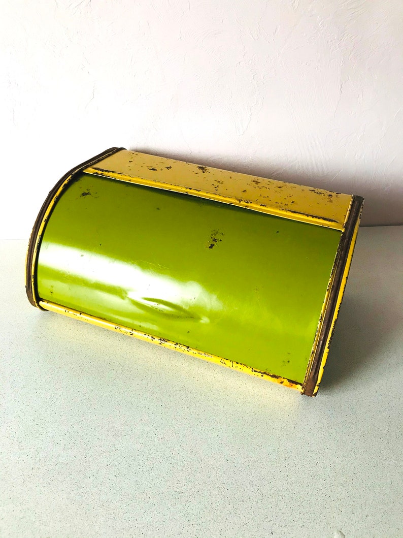 Vintage Large Metal Bread Box Bread Bin 70s Yellow Green Etsy